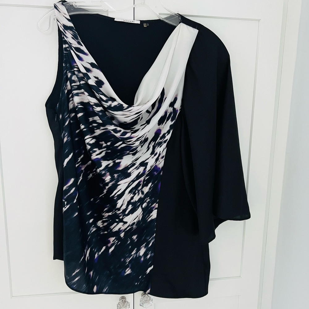 T Tahari one shoulder cowl neck flowy blouse in size 6.